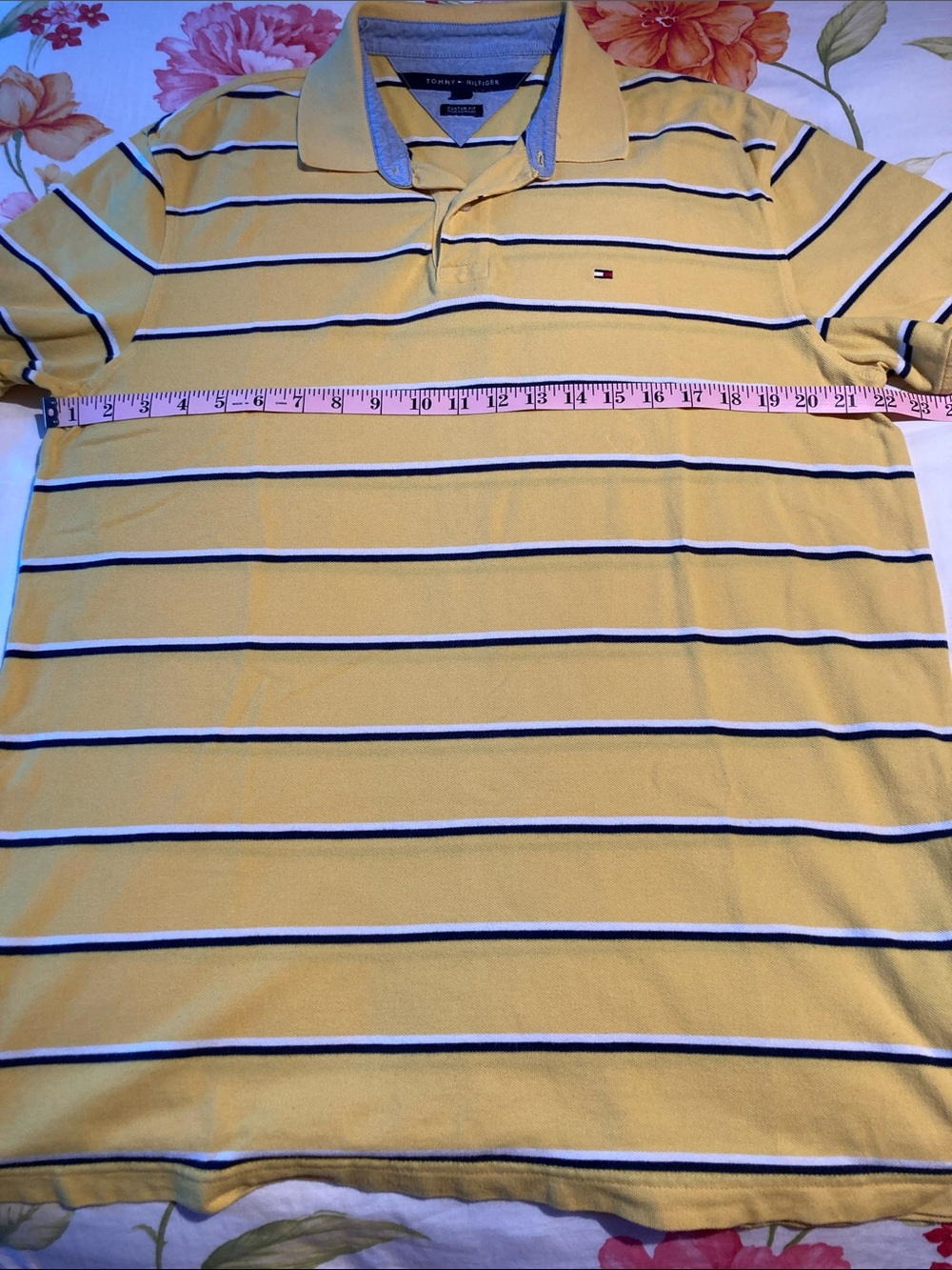 Tommy Hilfiger Yellow Polo with Navy and White Stripes